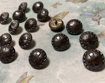 15 old metal buttons - swiss military buttons - 15 mm