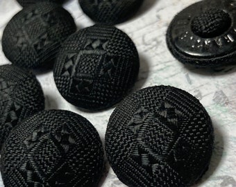 6 old fabric buttons - 21 mm - old production - black buttons