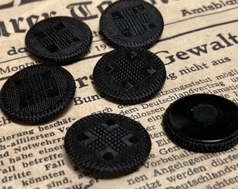 6 old fabric buttons - 22 mm - old production - black buttons