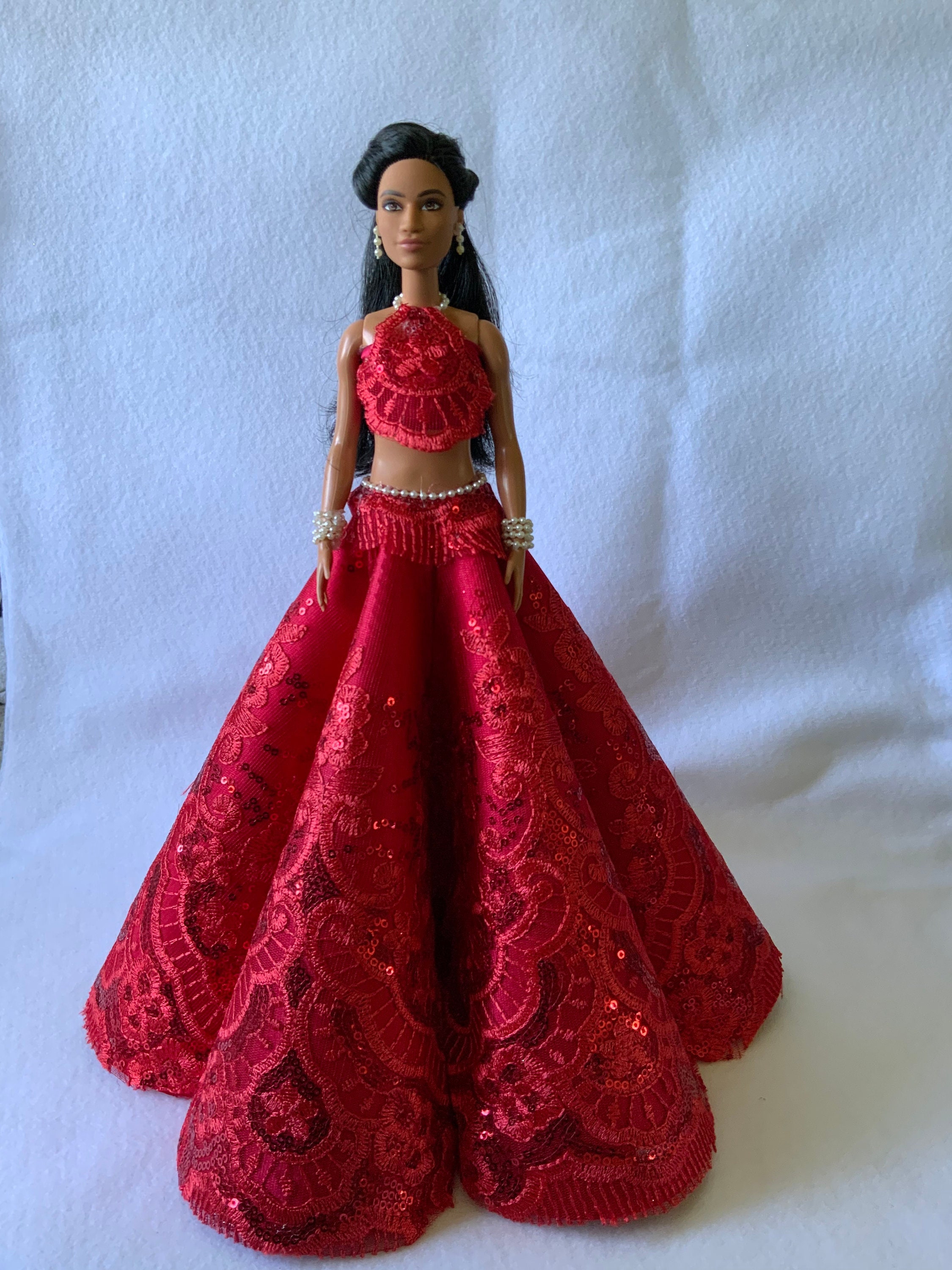open lace back dress Red gown for Barbie dolls Christmas balloon dress for barbie – The Doll  Tailor main image 1