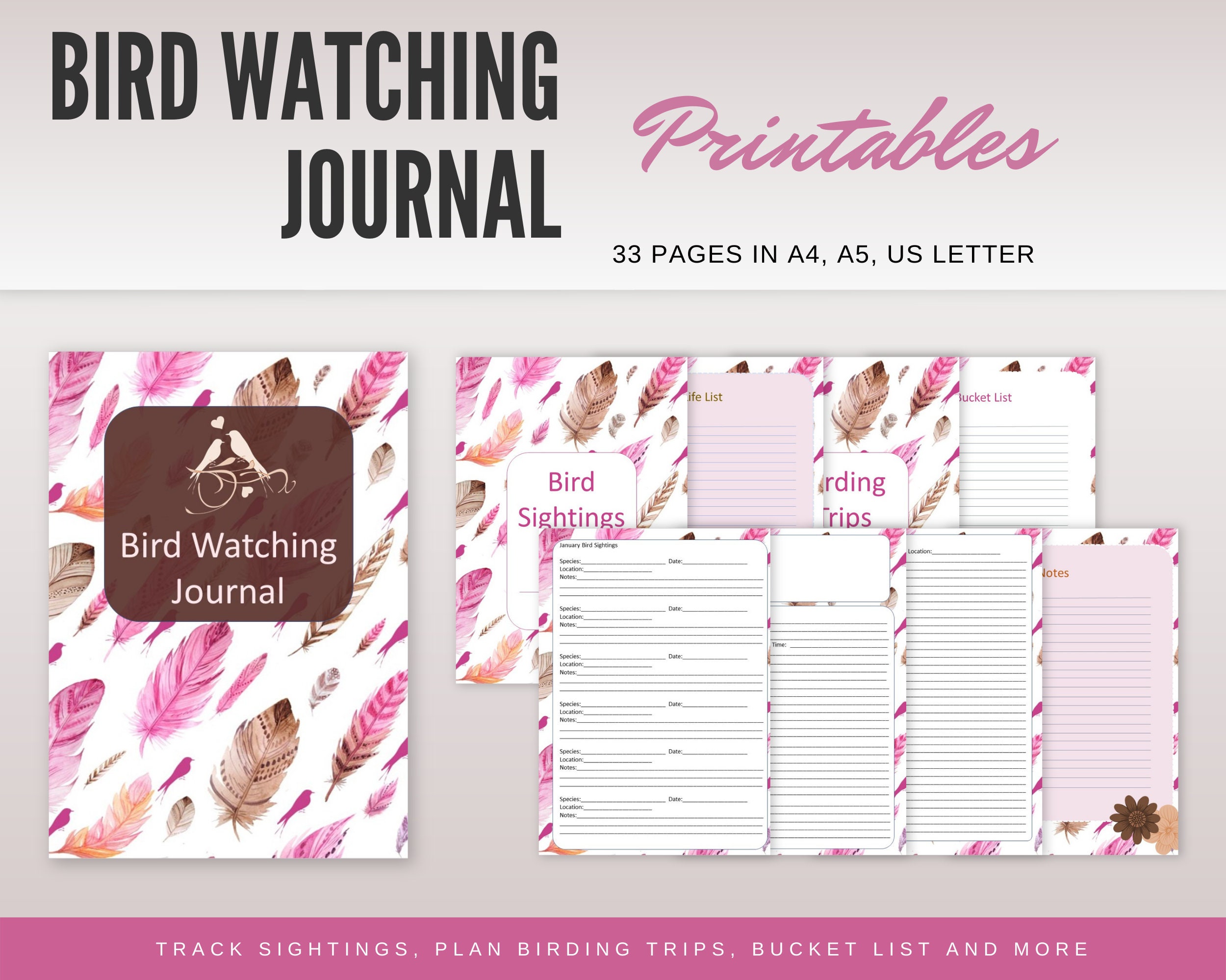 Birdwatching Journal/birding List/bird Tracker/bird Life List Printable