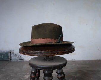 Custom One of Kind Handmade Beaver Felt Hat : "Earth-tone everything", Vintage fabric with twined fabric to match