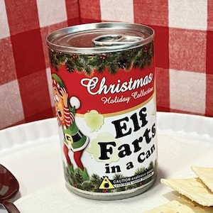 2 etiquetas divertidas para latas de sopa con temática de pedos de elfos - ¡Un regalo de broma genial o un detalle perfecto para la bota navideña! - Regalo de Navidad, recuerdo de fiesta, broma o amigo invisible