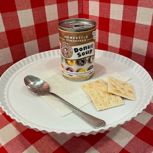 2 Funny Donut Soup Can Labels - Gag Gift GREAT Stocking Stuffer Birthday Present Party Joke Prank Kids - Breakfast American Room Decor