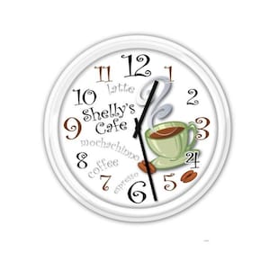 Coffee PERSONALIZED Wall Clock - Cafe Barista Iced Latte Espresso - GREAT Birthday Christmas Holiday Gift Present- Kitchen Shop Home Decor
