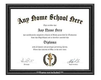 Personalizable Home School Diploma - Personalized Customized Custom High School Education GED Plain