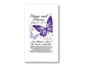 50 PERSONALIZED Wedding Butterfly Seed Packets - BRIDAL FAVORS - Party Supplies Mementos Shower Purple Gift