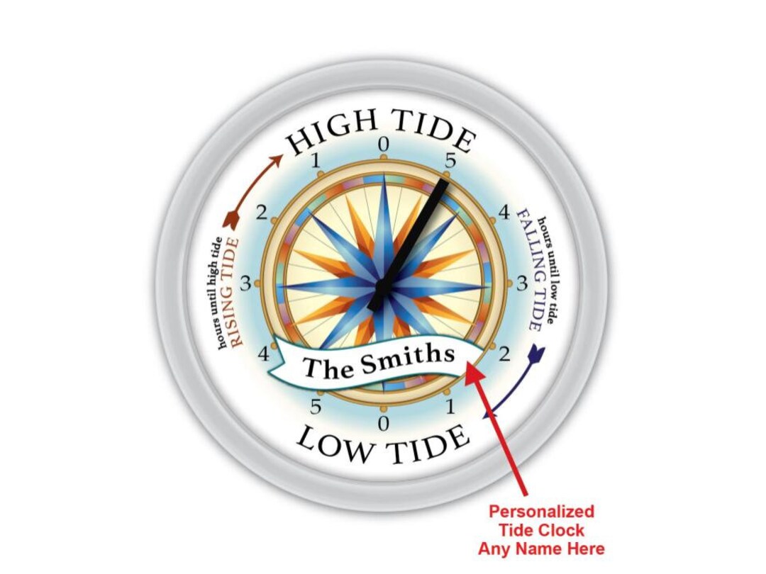 PERSONALIZED TIDE Wall Clock Times of High Low Tides Compass Beach Boat