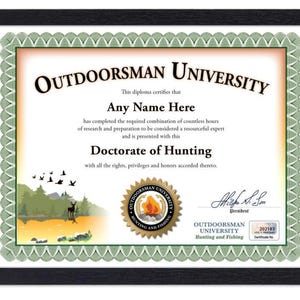 PERSONALISIERTES Jagd-Naturbursche Universitäts-Zertifikat - Digital, Gedruckt, oder Gerahmt - Jäger-Diplom-Camp Geburtstagsgeschenk Weihnachtsgeschenk