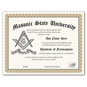 PERSONALIZED Masonic Diploma Freemasonry: Digital Download - Certificate Desk Wall Decor - Christmas or Birthday Gift Present