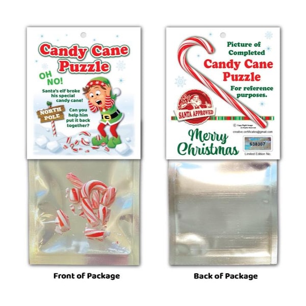 Christmas CANDY CANE Puzzle - Kids Holiday Party Favor GIFT Stocking Stuffer - Wholesale - Gag Present Joke Prank Secret White Elephant