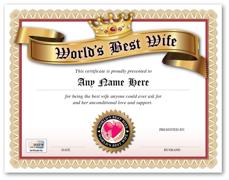Personalized Best Wife in the World Award Certificate - Etsy India