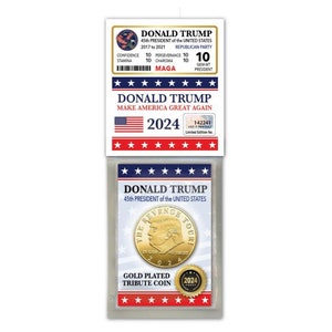 Moneda de tributo de oro del presidente Donald Trump - Tarjeta MAGA electoral de 2024 - Regalo de Navidad de cumpleaños Presente Relleno de medias