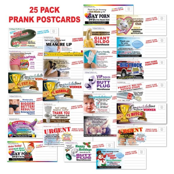 25 PACK - Cartes postales de courrier FARCE pour adultes - Vengeance Nouveauté Gag Drôle De Blague - Hommes Mari Petit Ami Ami Cadeau