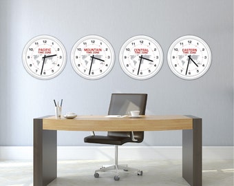 TIME ZONE Wall Clock - White Frame - World Globe GREAT Birthday Christmas Gift Present Customized Office Business Decor Western Central