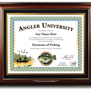 Personalisiert Angeln Outdoorsman University Zertifikat - DIGITAL oder GEDRUCKT - Fish Fisherman Award Diplom Geburtstag Geschenk Weihnachten Geschenk