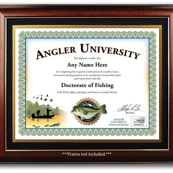 PERSONALIZED Fishing Outdoorsman University Certificate - DIGITAL or PRINTED - Fish Fisherman Award Diploma Birthday Gift Christmas Present