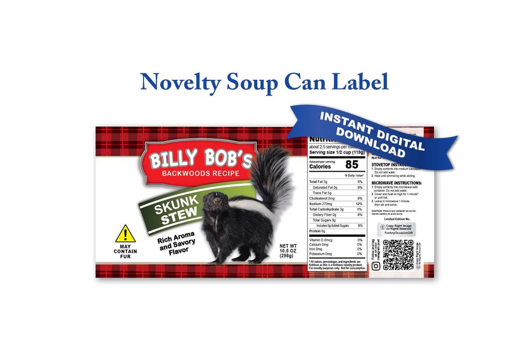 Stew Label Novelty SKUNK Stew Soup Can Labels: Digital Download - GREAT Gag Gift ...