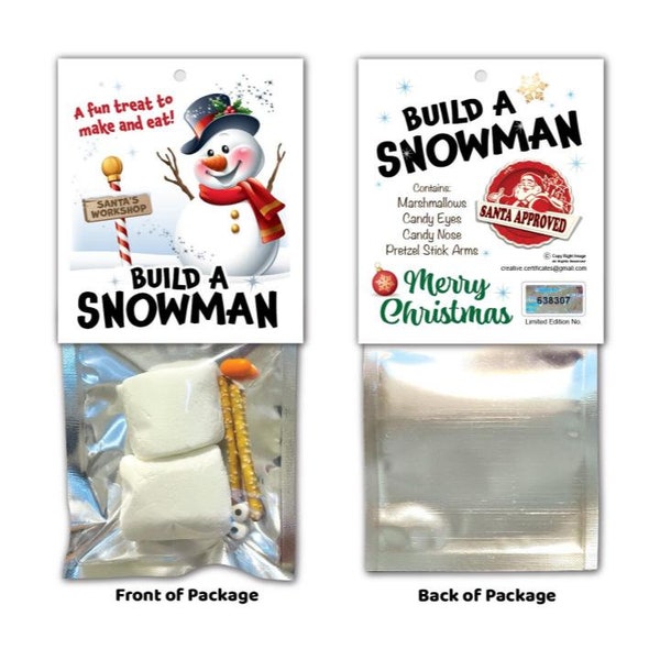 Build a SNOWMAN Kit - CHRISTMAS Winter Holiday Kids Party Favor GIFT Stocking Stuffer - Wholesale - Present Joke Prank Secret White Elephant