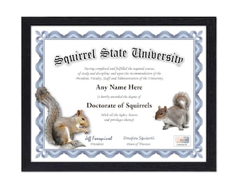 Personalized SQUIRREL University Certificate - Digital Download - Customized Present or Gift