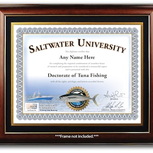 Personalisiertes Tunika Salzwasser Universität Angeln Zertifikat- Digital oder gedruckt- Individuelles Diplom- TOLLES GEBURTSTAGSGESCHENK Weihnachten Geschenk Fischer