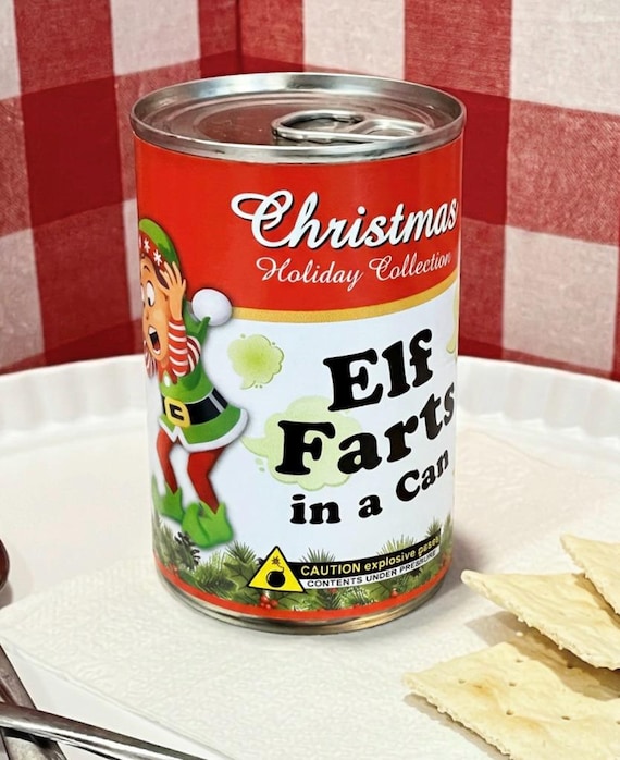 Funny ELF FARTS Soup Can Labels - Gag Gift or Stocking Stuffers - Christmas Present Party Favor Joke Prank Secret Santa