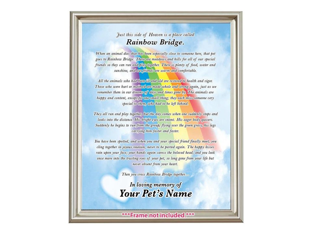 PERSONALIZED Rainbow Bridge PET Memorial POEM Remembrance Gift Animal ...
