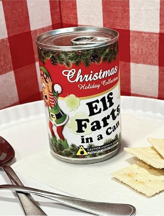 Funny ELF FARTS Soup Can Labels - Gag Gift or Stocking Stuffers - Christmas Present Party Favor Joke Prank Secret Santa