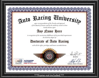 Personalized Auto Racing University Certificate Digital or - Etsy