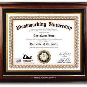 Personalisiert Schreiner Holzarbeit Zertifikat - DIGITAL oder GEDRUCKT - Carpenter University Award Diplom - Geburtstagsgeschenk Weihnachten Geschenk