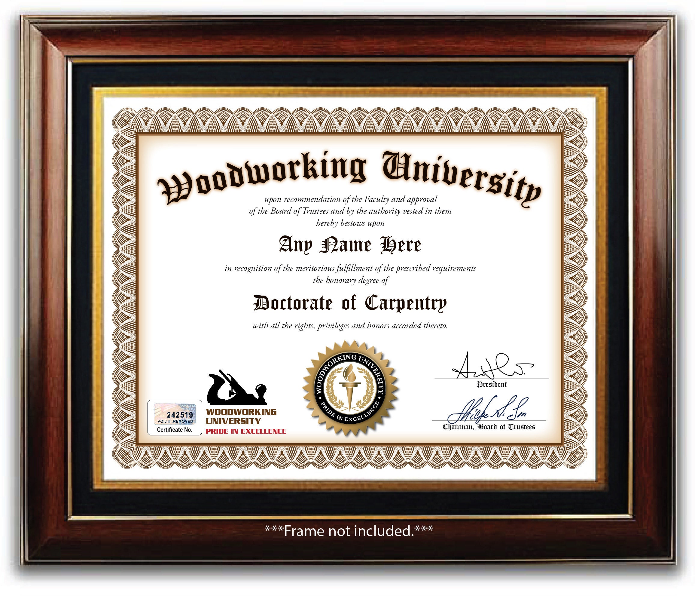 PERSONALIZED Carpentry Woodworking Certificate DIGITAL or PRINTED Carpenter  University Award Diploma Birthday Gift Christmas Present -  Canada