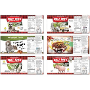 6 Pack Funny REDNECK Soup Can LABELS - GREAT Gag Gift or Stocking Stuffers - Present Party Favor Joke Prank - Hillbilly Raccoon Squirrel