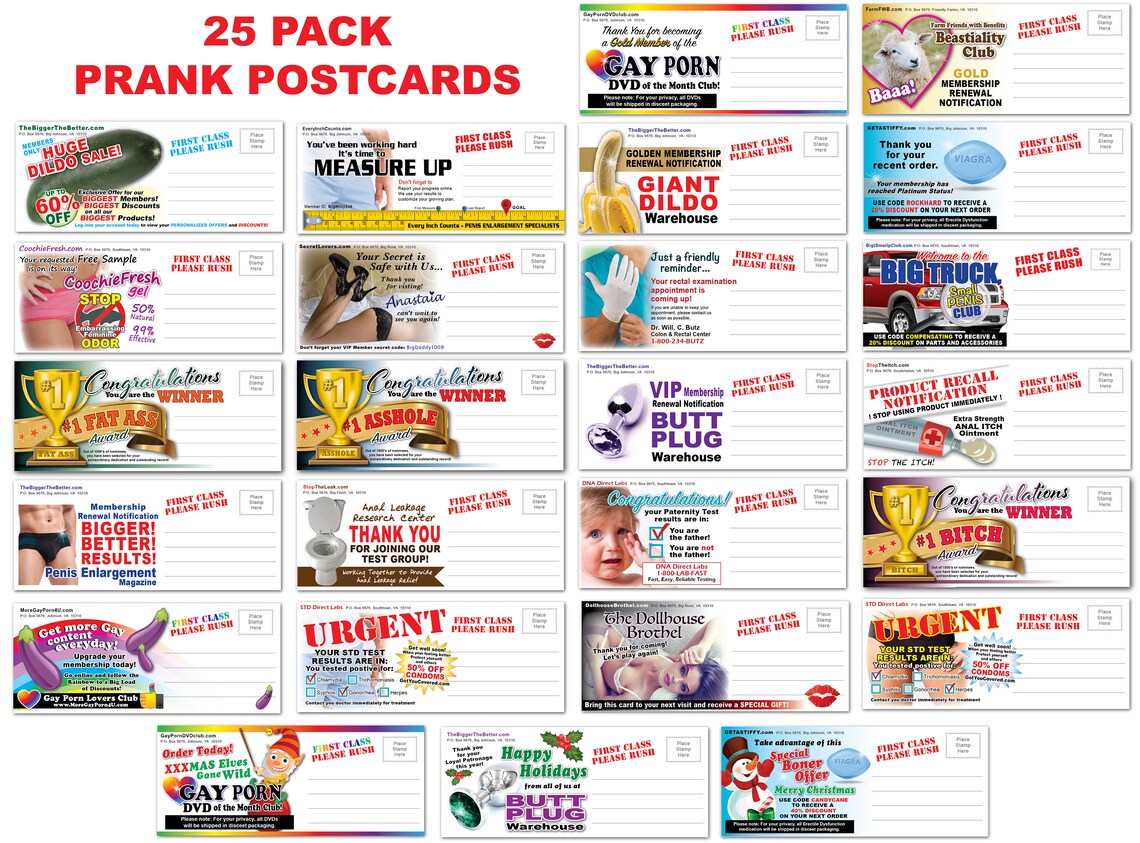 25 PACK Adult PRANK Mail Postcards Revenge Novelty Gag Etsy