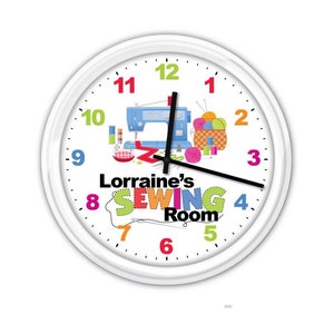 Sewing Room PERSONALIZED Wall Clock - Sewing Machine Thread Crafts - GREAT Birthday Christmas Holiday Gift Present - Custom Customized