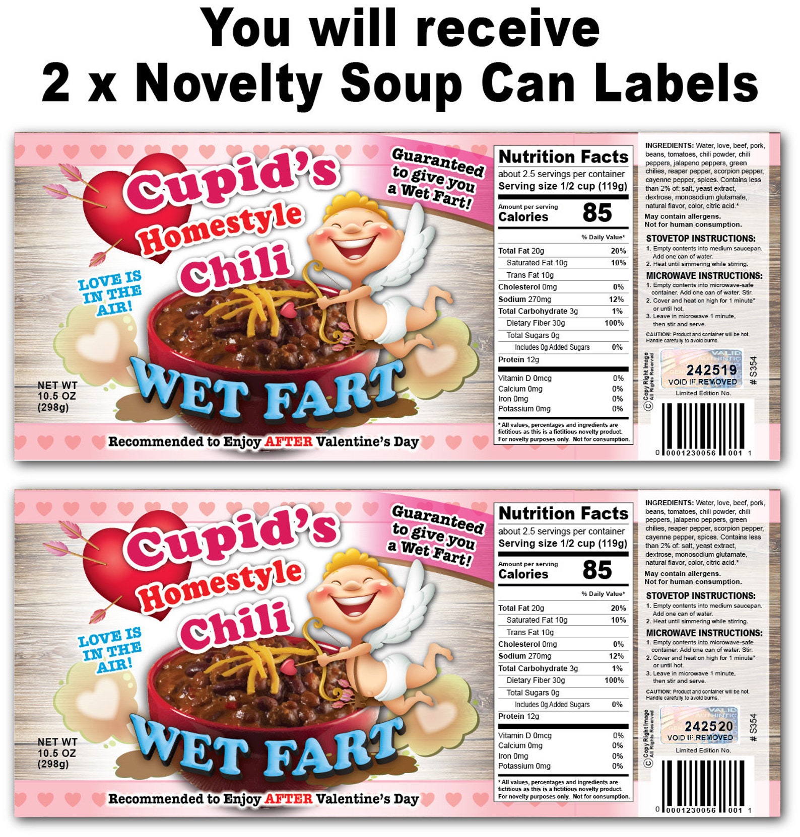 2 Funny Wet Fart Cupid Chili Soup Can Labels GAG GIFT Etsy