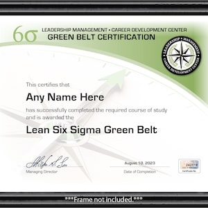 Personalisiert Lean Six Sigma GREEN Gürtel Training Course Zertifikat - Diplom Büro Dekor Personalisiert Führung KarriereEntwicklungs-Manager