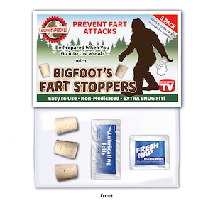 FUNNY Bigfoot Fart Stopper Kit - GREAT GIFT - Plug Present Joke Prank Gag Sasquatch Hunter Tracker Birthday Christmas
