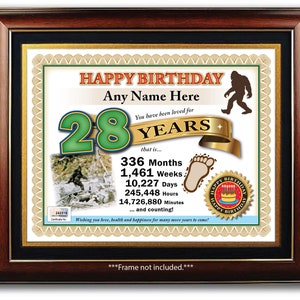 Personalisiertes Bigfoot Geburtstagszertifikat - JEDES ALTER - Digital oder gedruckt - Personalisiertes Geschenk Namenskarte - Sasquatch Hunter Funny