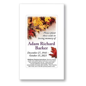 50 PERSONALIZED Autumn Leaves MEMORIAL Seed Packets - Wildflower - Funeral Favors Memento Remembrance Celebration of Life Keepsake Leaf Fall