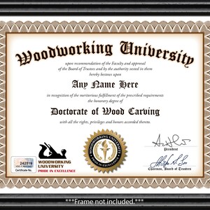 PERSONALISIERTE Holzschnitzerei Zertifikat - DIGITAL oder GEDRUCKT - Holzbearbeitung Schreiner University Award Diplom - Geburtstagsgeschenk Weihnachten