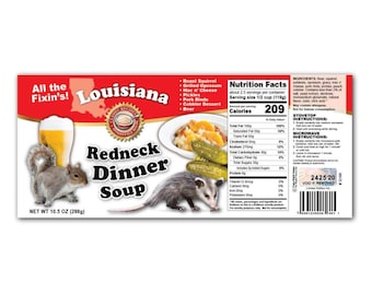 2 Funny Louisiana Redneck Dinner Soup Can Labels - GREAT Gag Gift Christmas Birthday Present Party Joke Prank - Country State - High Quality
