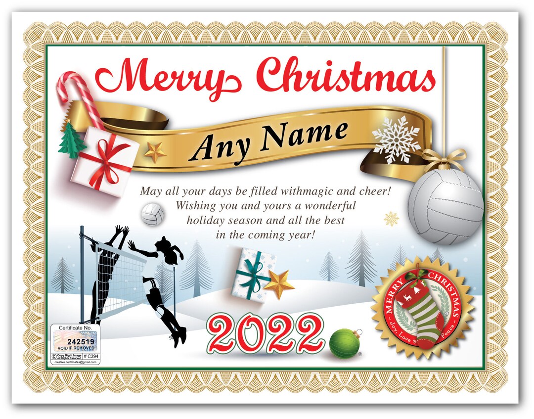 Certificado de Voleibol navideño personalizado Digital O impreso Gran ...