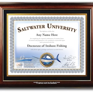 Personalisiertes Salzwasser Inshore Fischer Zertifikat - DIGITAL oder GEDRUCKT - Uni Bootfahren Personalisiert Diplom Geburtstag Geschenk Weihnachten Geschenk