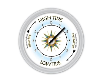 TIDE Wall Clock - Times Of High Low Tides - Compass Beach Boat Fishing Surfing - GIFT Decor Great Birthday Christmas Holiday Present