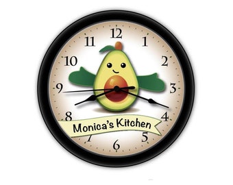 Kitchen Avocado PERSONALIZED Wall Clock - GREAT Birthday Christmas Holiday Gift Present - Home Decor - Baker Chef Cook Cooking Cute Toast