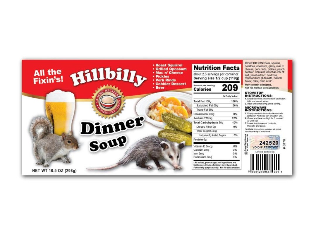 2x Funny Brain Soup Can Labels – Gag Gift, Prank, Halloween Costume Accessory