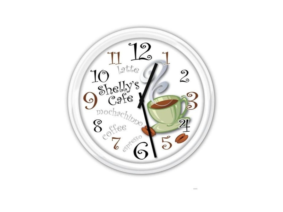 Coffee PERSONALIZED Wall Clock Cafe Barista Iced Latte Espresso GREAT