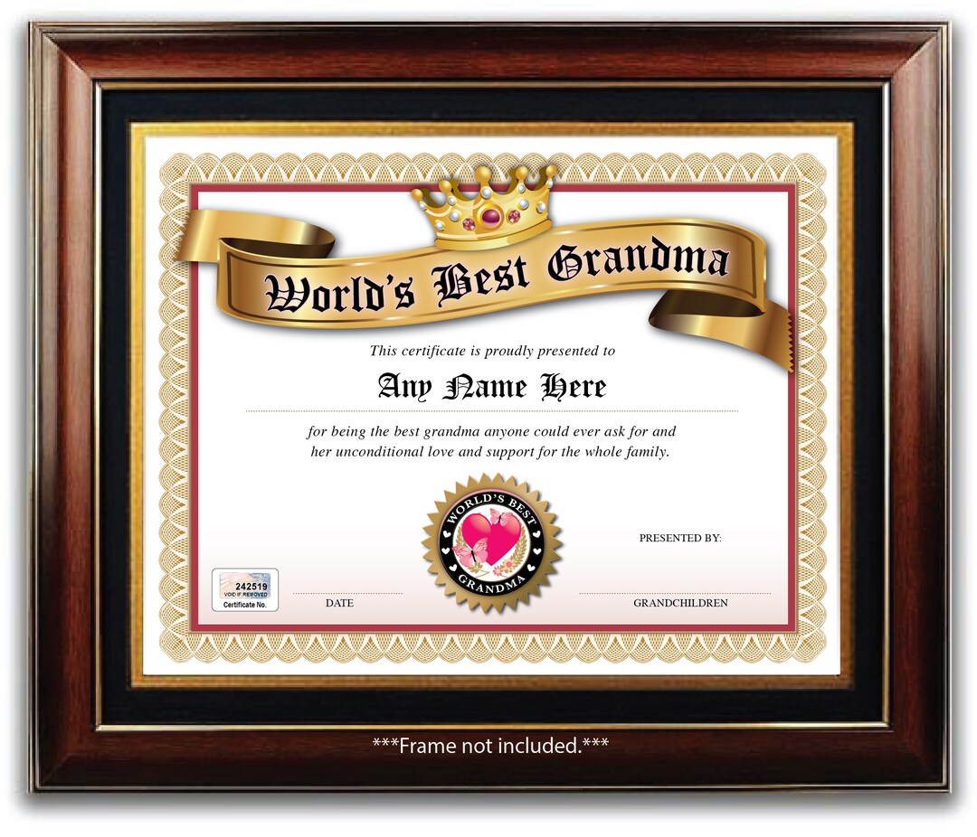 Personalized Best Grandma in the World Award Certificate Digital or Printed BIRTHDAY GIFT