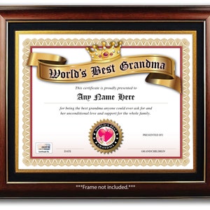 Personalisierte Beste Oma in der Welt Award Zertifikat - Digital oder gedruckt - GEBURTSTAGSGESCHENK Muttertag Weihnachtsgeschenk Karte Diplom #1
