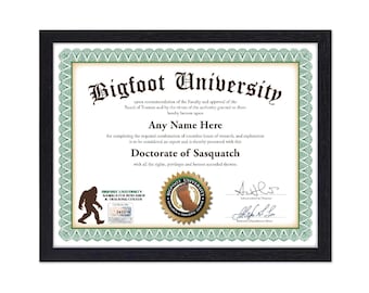 Personalized BIGFOOT University Certificate - Digital Download - Custom Sasquatch Tracker Hunter